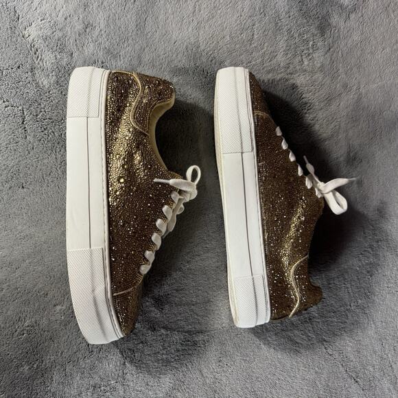 Betsey Johnson Gold Rhinestone Sidny Sneakers Women's 9.5 Bling Dopamine Glam - Picture 3 of 10